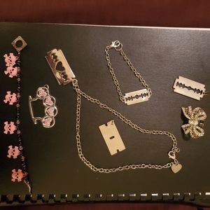 Razorblade skull brass knuckle charm lot